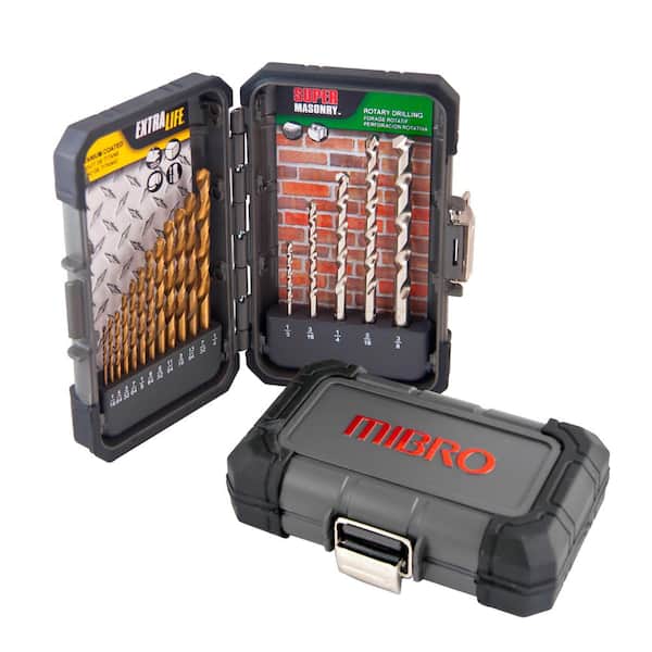 MIBRO Handyman's Industrial Titanium and Masonry Drill Bit Set 17-Piece for General-Purpose and DIY Use