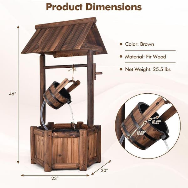 46 in. Wood Waterfall Fountain with Bucket Pump D0FB96KVD7 - The