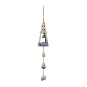 23 in. Blue Ceramic Light House Ombre Windchime with Shell and Starfish Accents