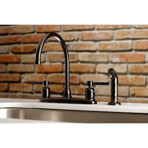 Modern 2-Handle High Arc Standard Kitchen Faucet with Side Sprayer in Oil Rubbed Bronze