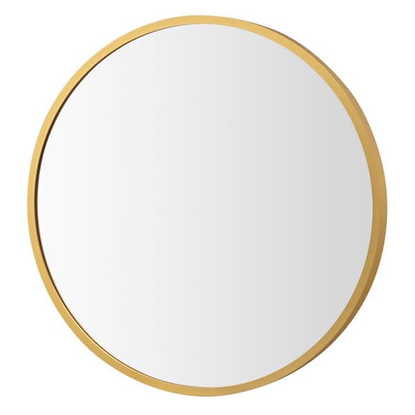 WELLFOR 16 in. W x 16 in. H Round Aluminum Alloy Framed Wall Bathroom Vanity Mirror in Gold
