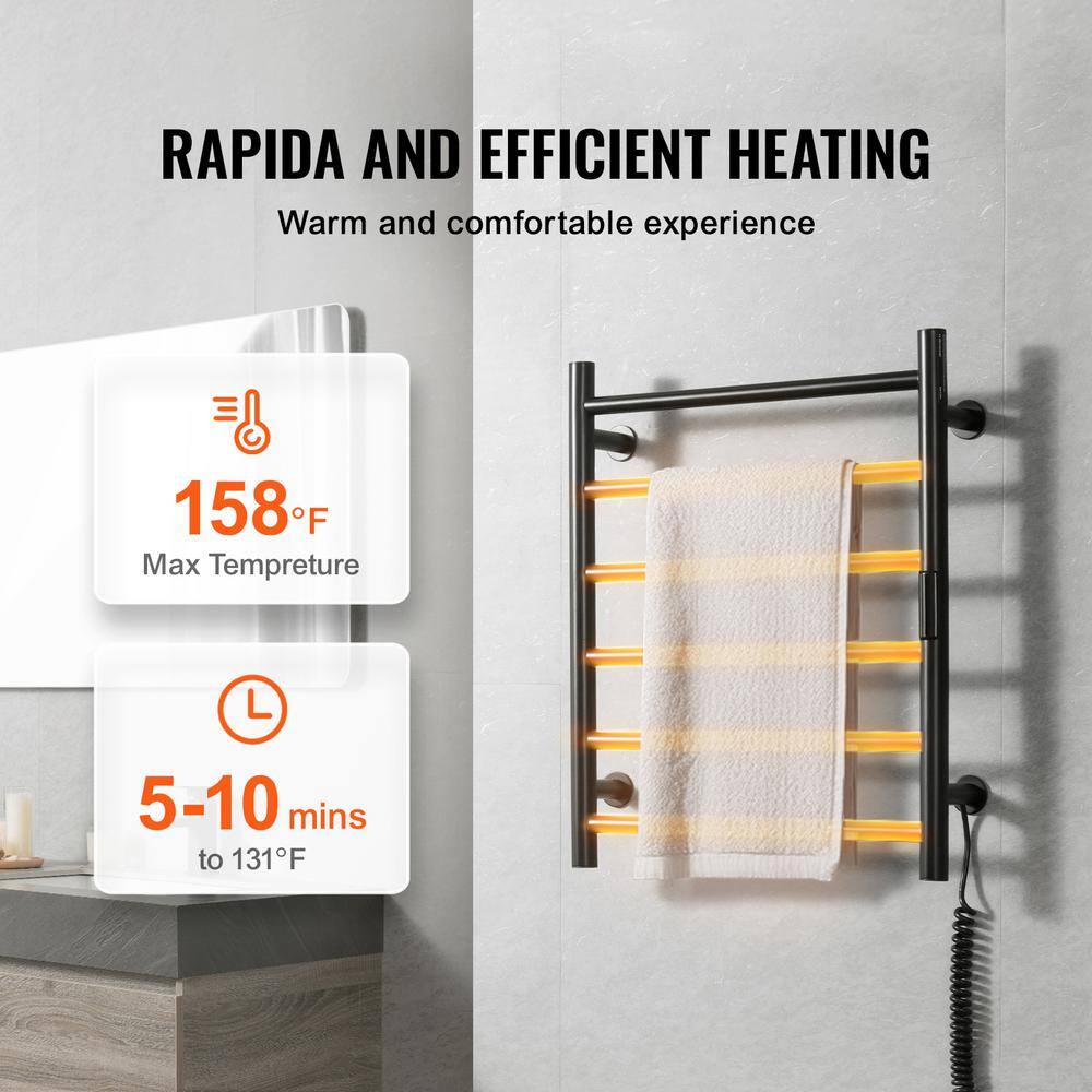 Black Stainless Steel Wall Mounted Heated Towel Rack with Timer