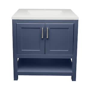 Taos 31 in. W x 22 in. D Bath Vanity in Navy Blue with White Cultured Marble Top Single Hole