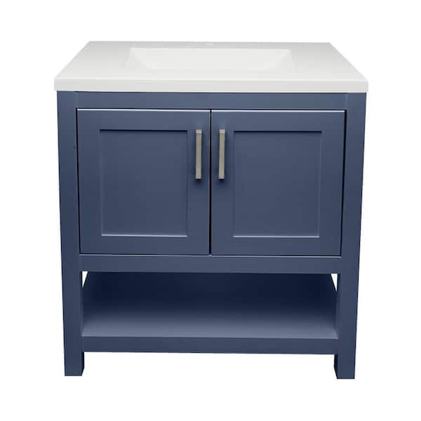 Ella Taos 31 in. W x 22 in. D Bath Vanity in Navy Blue with White Cultured Marble Top Single Hole