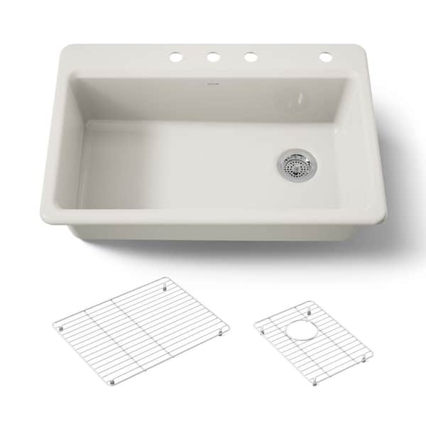 Riverby 33 in. Drop-in Single Bowl Cast Iron Kitchen Sink in Biscuit
