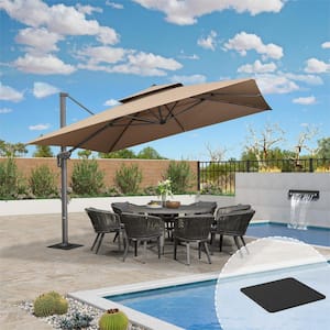 12 ft. Square 2-Tier Aluminum Cantilever 360° Rotation Patio Umbrella with Base Plate, Beige