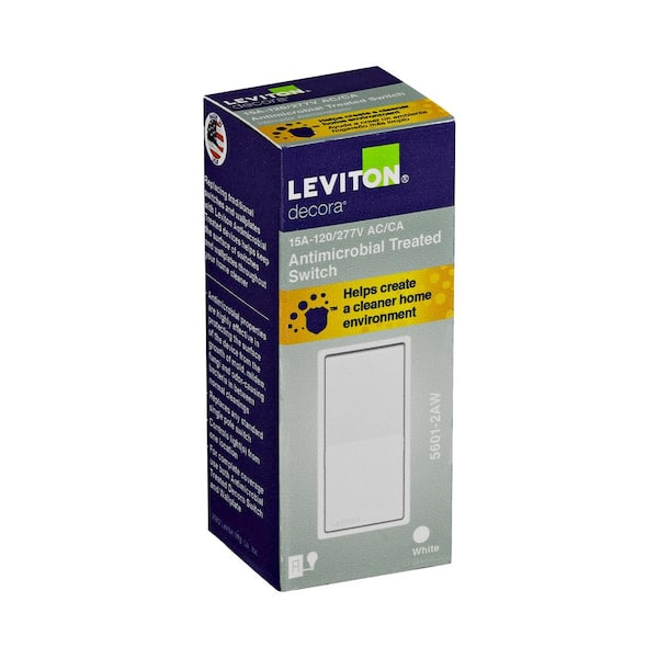 15 Amp 120/277 Volt Single Pole Antimicrobial Treated Decora Rocker Switch, White 5601-2AW