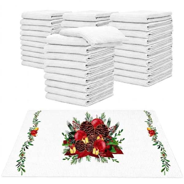 White Waffle Weave Microfiber Kitchen Towels Set of 40 for Sublimation Heat Transfer 16 in x 24 in Dish Drying
