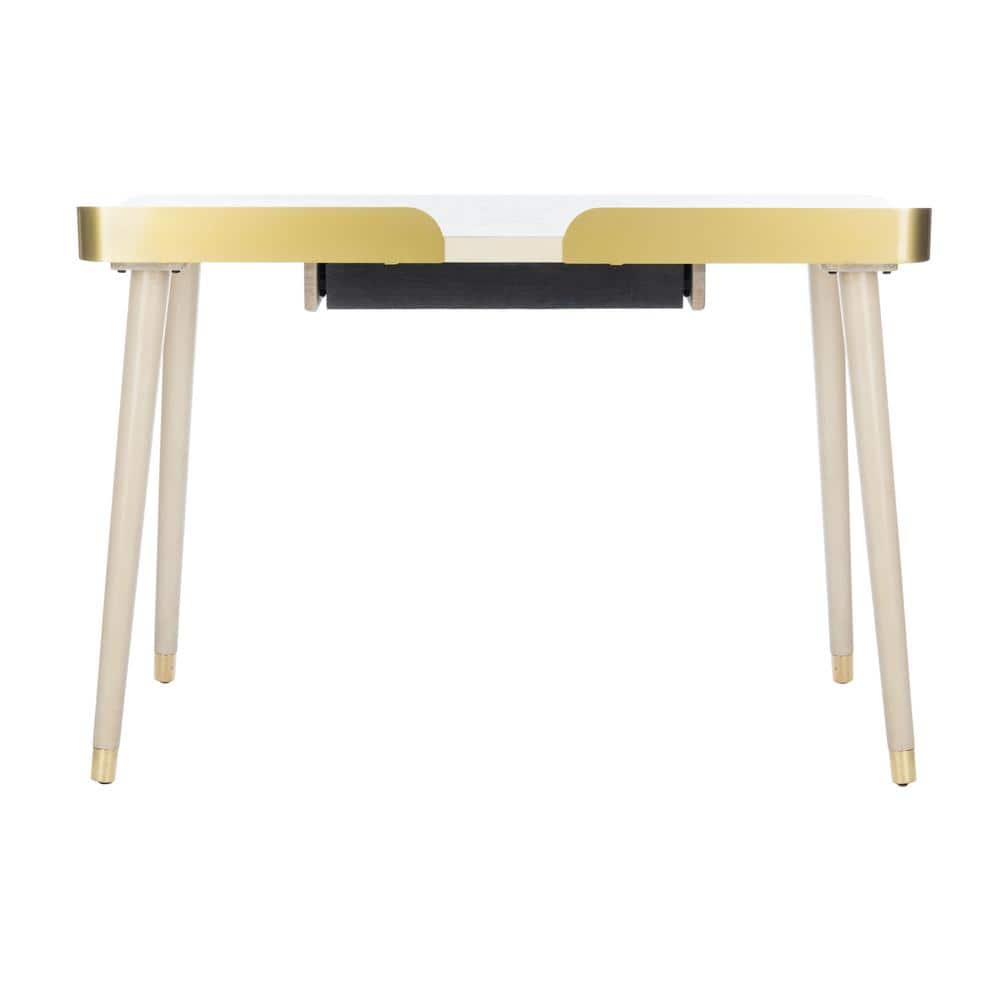 Transitional White Washed and Gold Home Office Desk with Drawer