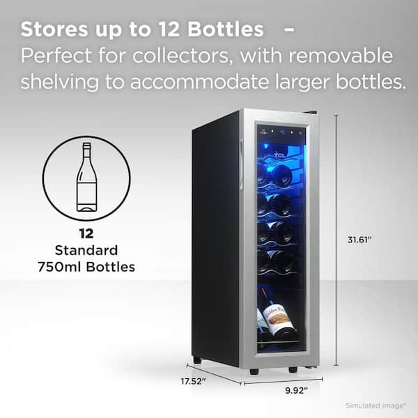 9.92 in. Single Zone 12 Wine Bottles Stainless Look Beverage & Wine Cooler