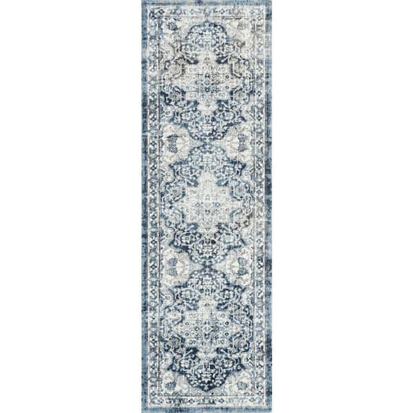 Tayse Rugs Palazzo Oriental Navy 2 ft. x 8 ft. Indoor Runner Rug