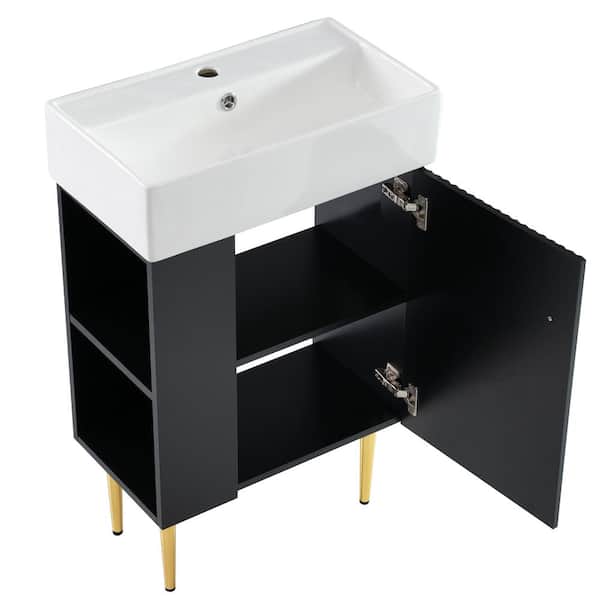 21.6 in. W Single Sink Freestanding Charcoal Bath Vanity with White Ceramic Top and Left Side Storage