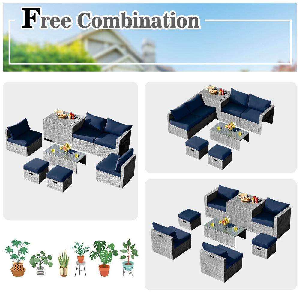 8-Piece Navy PE Rattan Outdoor Patio Furniture Set