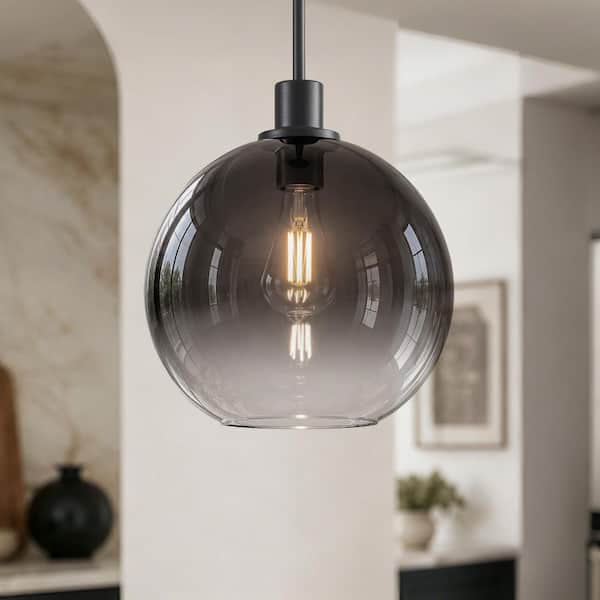RayHome 1-Light 11 in. Gray Farmhouse Pendant Hanging Light with Globe Shade for Kitchen Island, Dining Room