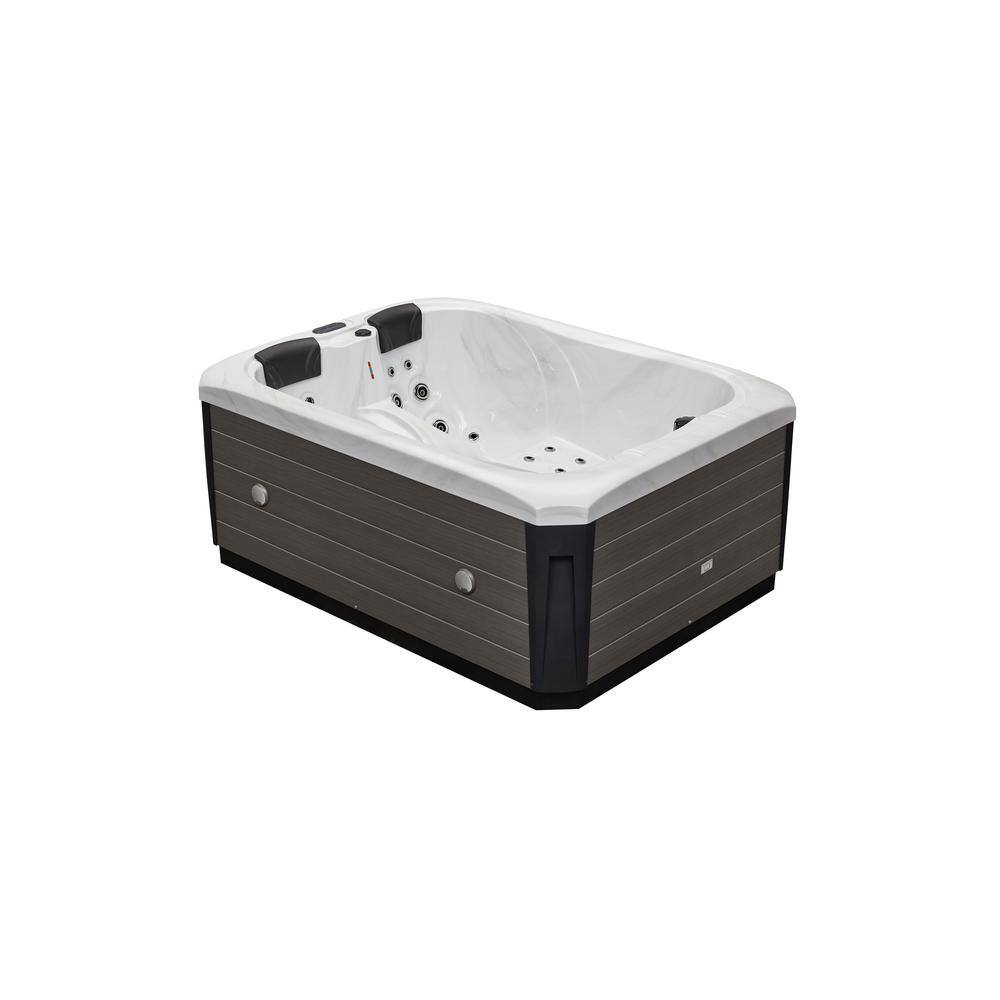 Gray Acrylic 3-Person Rectangle Hot Tub with LED Lighting