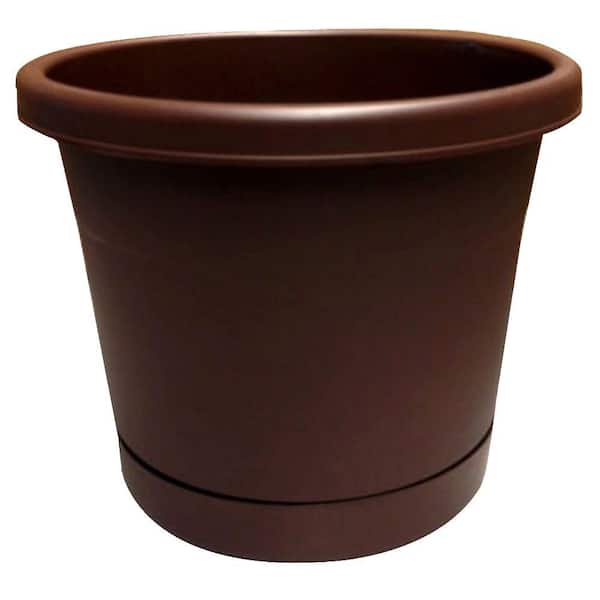 Unbranded Rolled Rim 10 in. Cocoa Plastic Planter