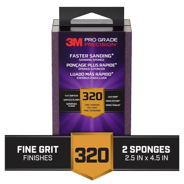 Pro Grade Precision 2.5 in. x 4.5 in. x 1 in. 320 Grit Faster Sanding Sanding Block Sponge (2-Pack)