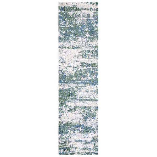 Berber Shag 2 ft. x 10 ft. Green/Beige Distressed Solid Color Runner Rug
