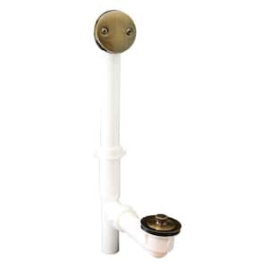 Lift and Turn 1-1/2 in. Heavy Walled PVC Tubular 2-Hole Bath Waste and Overflow Tub Drain Full Kit in Antique Brass
