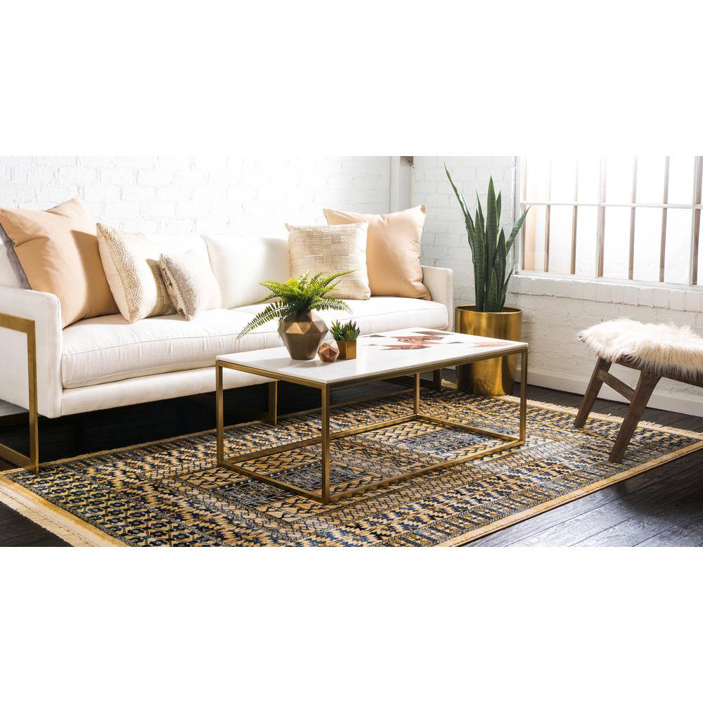 Kennedy Collection 9' x 12' Blue Geometric Easy-Care Area Rug
