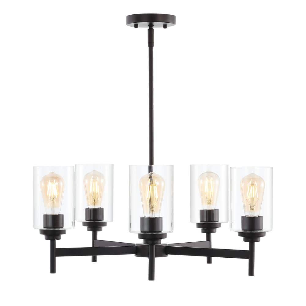 Orpheus 24" Black and Bronze Industrial 5-Light Chandelier
