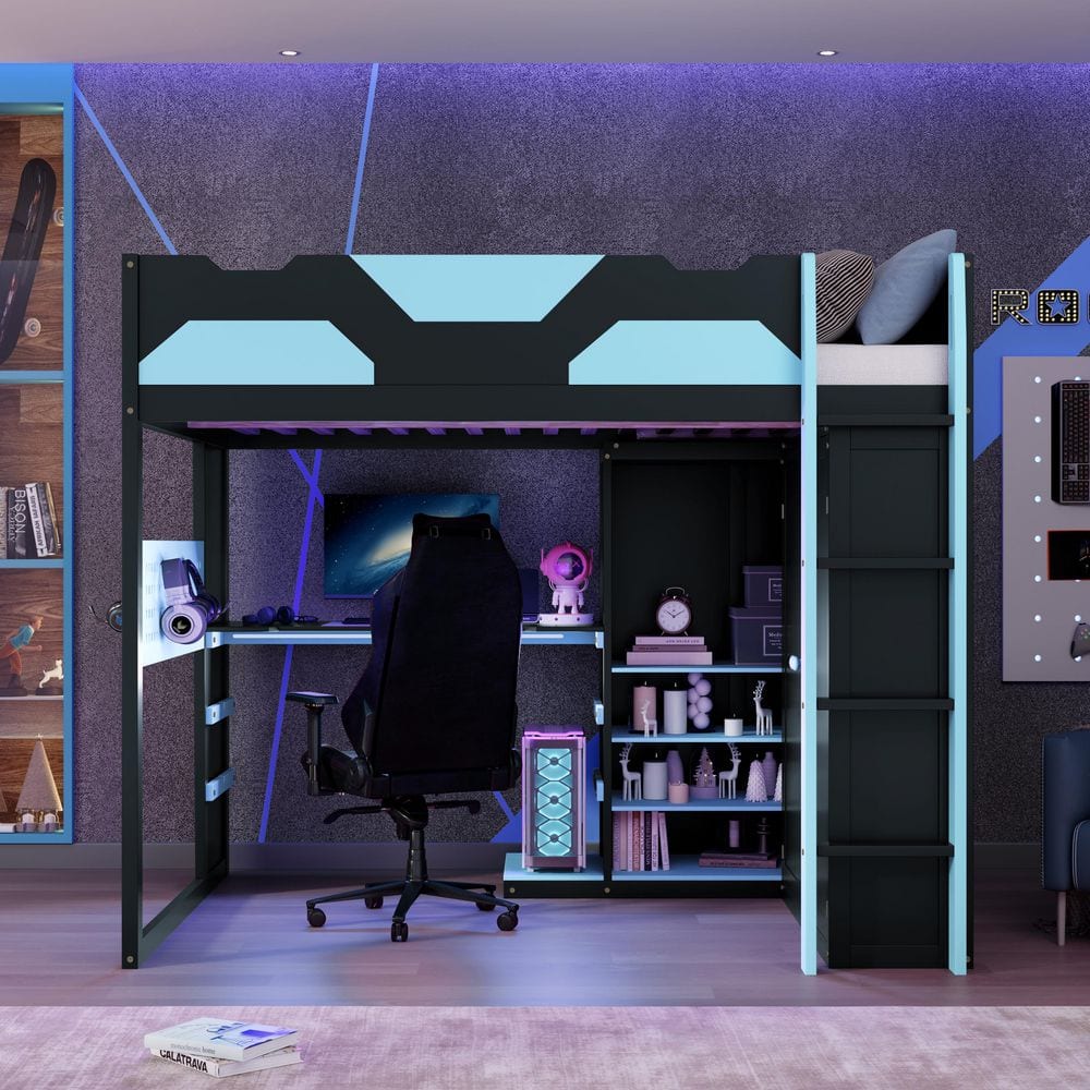 Blue Full Wood Loft Bed with Desk price history on PriceWatchPro