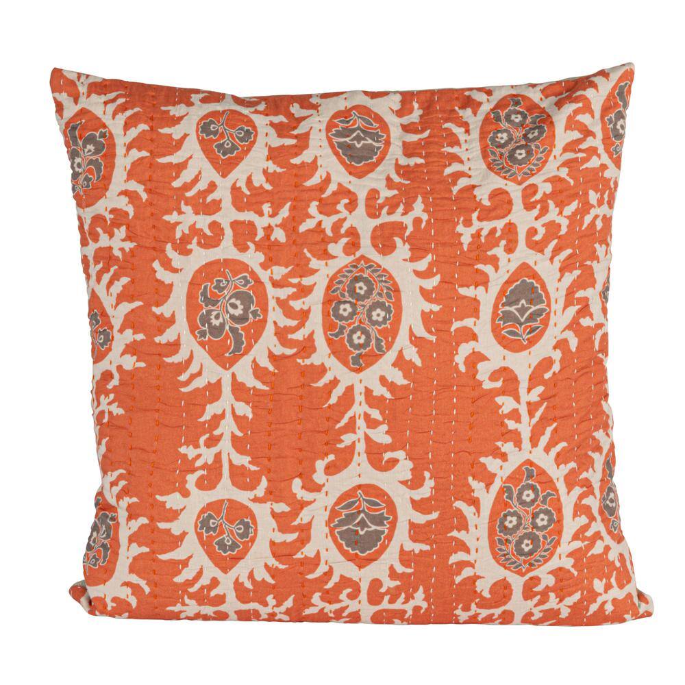 20" Square Orange and Gray Cotton Voile Throw Pillow