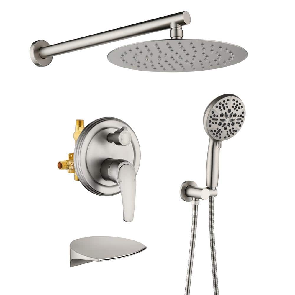 Single Handle 1-Spray Tub and Shower Faucet 1.5 GPM with Shower Head in Bru