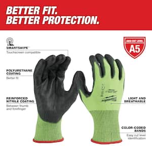 Large High Visibility Level 5 Cut Resistant Polyurethane Dipped Work Gloves
