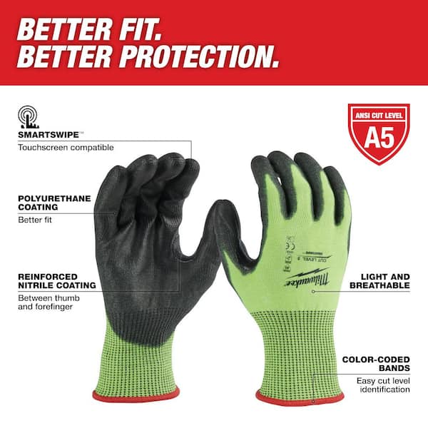 XX-Large High Visibility Level 5 Cut Resistant Polyurethane Dipped Work Gloves (12-Pack)