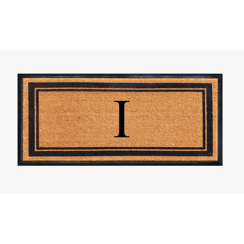 A1 Home Collections A1hc Markham Picture Frame Black/Beige 30 in. x 60 in. Coir and Rubber Flocked Large Outdoor Monogrammed G Door Mat