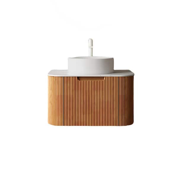 Yunus 24 in. Floating Natural Wood Bath Vanity with White Artificial marble Top Assembled
