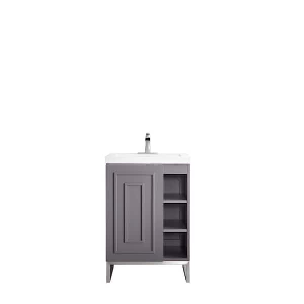 James Martin Vanities Alicante' 23.6 in. W x 18.3 in. D x 35.5 in. H Bathroom Vanity in Grey Smoke & Nickel with White Glossy Resin Top