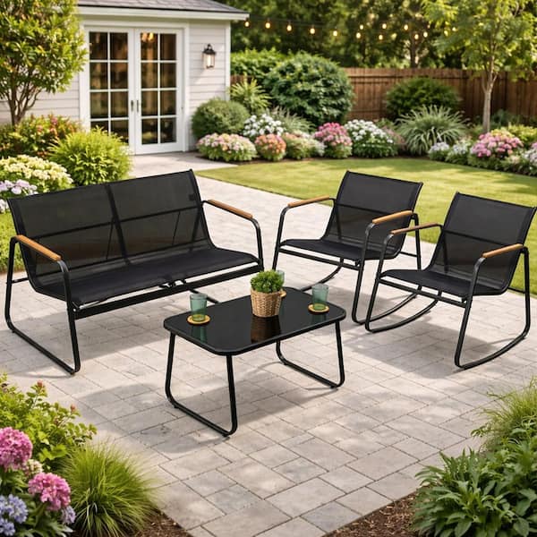 KOZYARD 4-Piece Metal Patio Conversation Set with Black Breathable