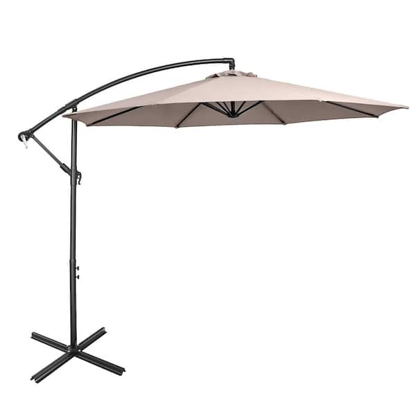 Costway 10 ft. Offset Patio Umbrella Market in Brown