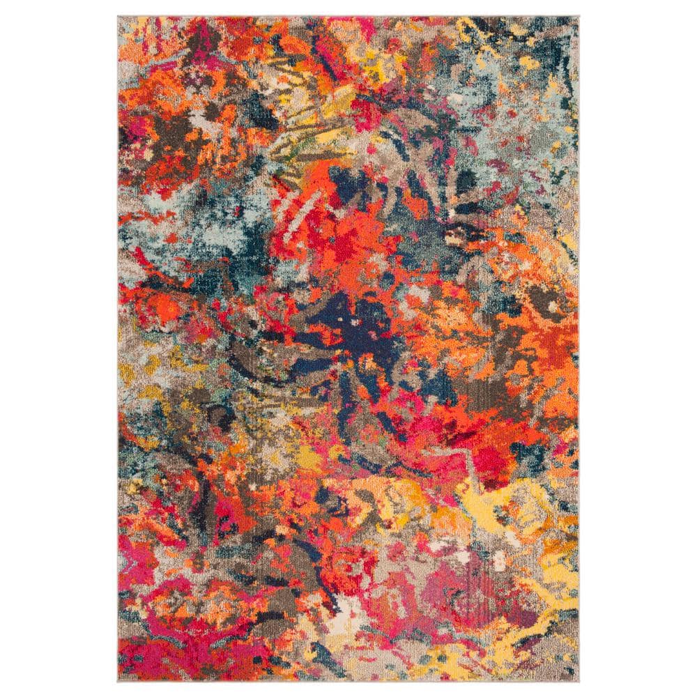 Colorful Abstract Blue and Orange Synthetic Area Rug
