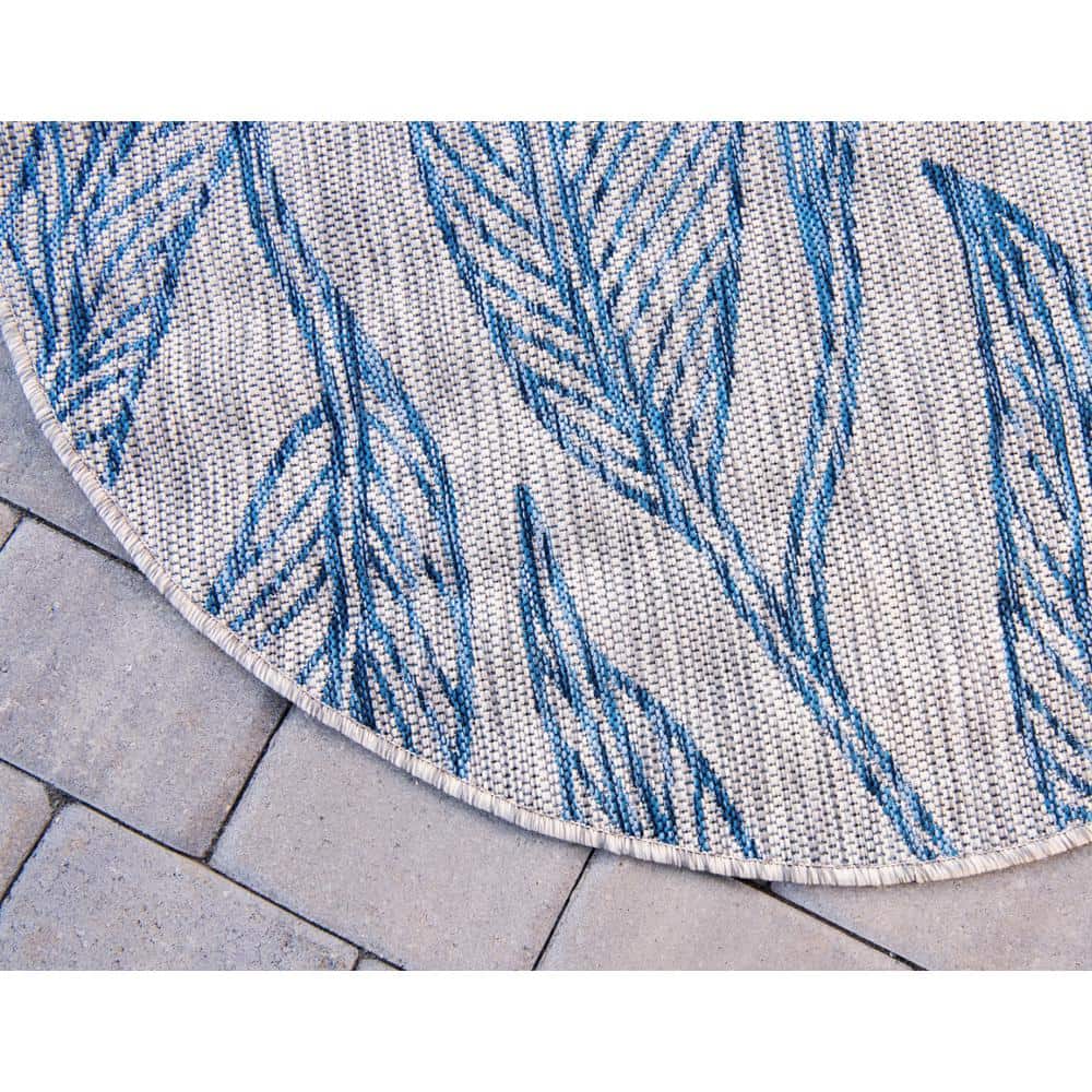 Light Gray Round Synthetic Outdoor Area Rug, 4 ft