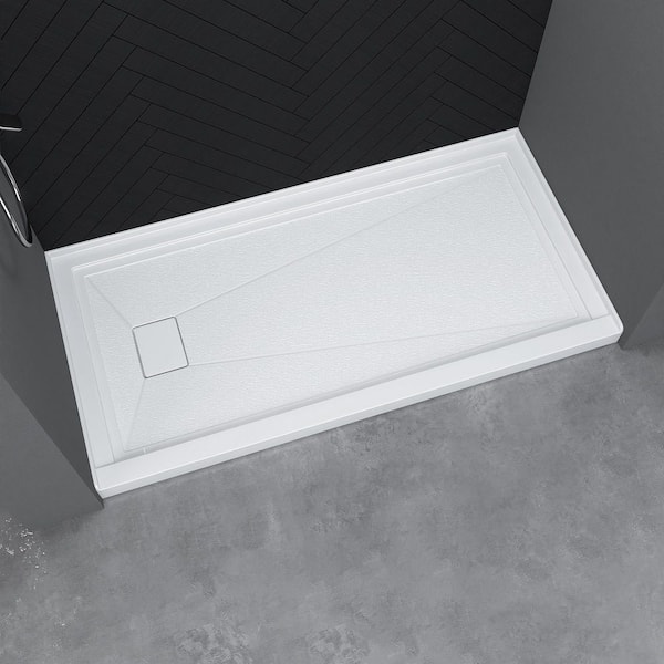 Siba 72 in. L x 36 in. W Single Threshold Alcove Shower Pan Base with Left Drain & Cover in White Acrylic Non-Slip Tray