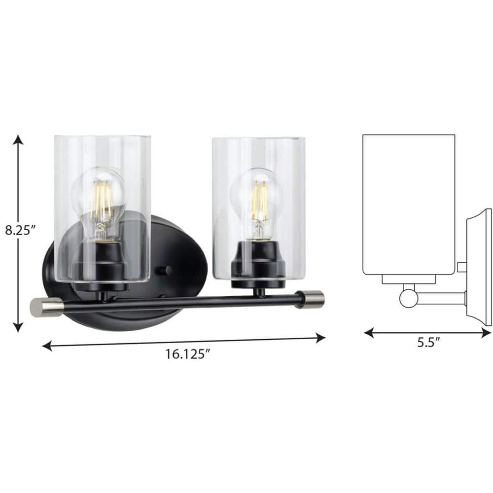Riley Matte Black 2-Light Bath Wall Light with Clear Glass Shades