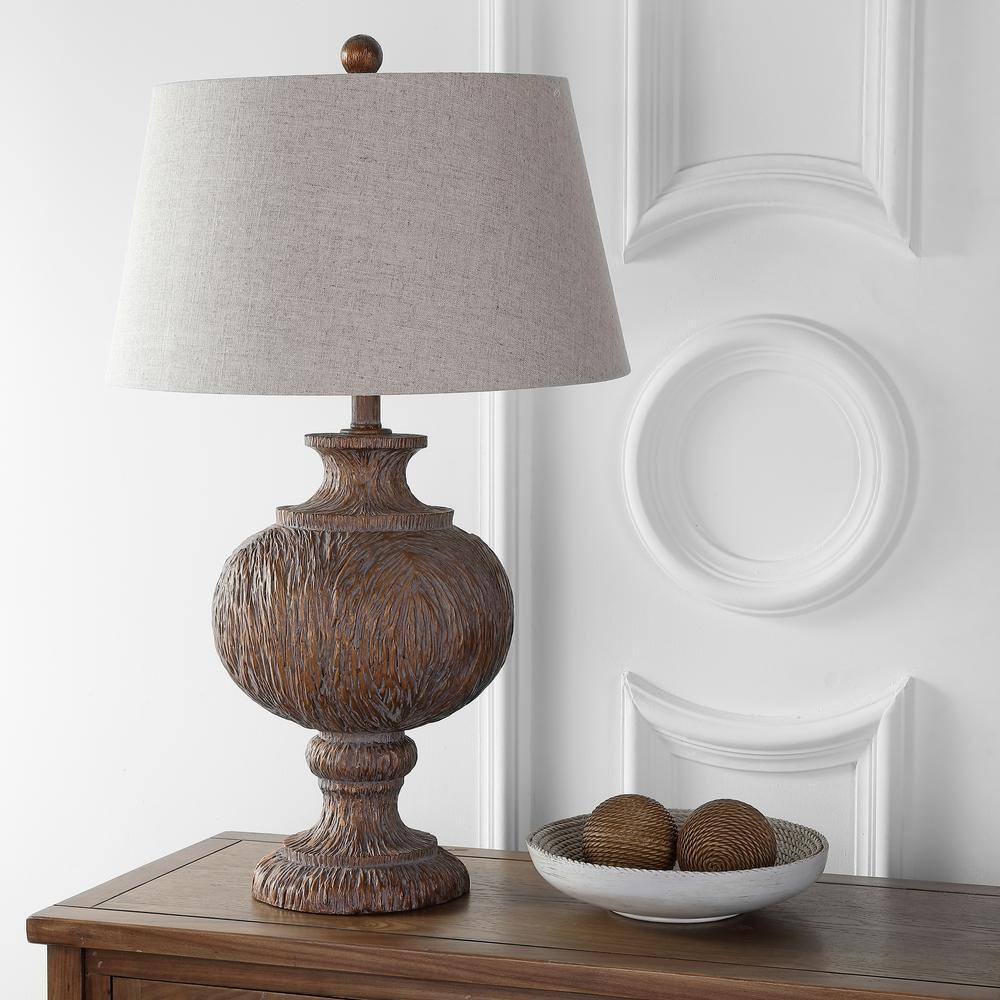 Scarlett 31" Faux Bois Resin LED Table Lamp with Linen Shade