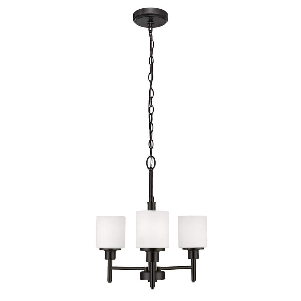 Aubrey Matte Black 3-Light Chandelier with Frosted Glass Shades