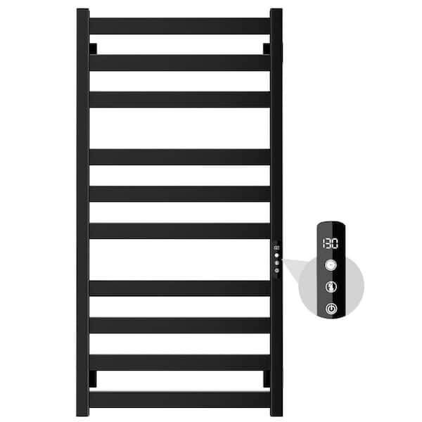 10-Bar Stainless Steel Towel Warmer with Intelligent Touch Screen Timer in Black, Wall Mounted Towel for Bathroom