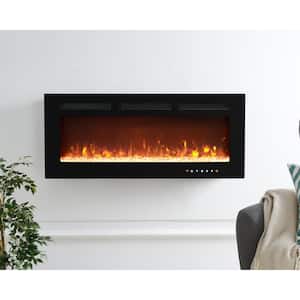 40 in. Black Electric Fireplace Wall Mounted Fireplace LED w/12 Colors, Touch Screen, Remote, Logset and Crystal Stones