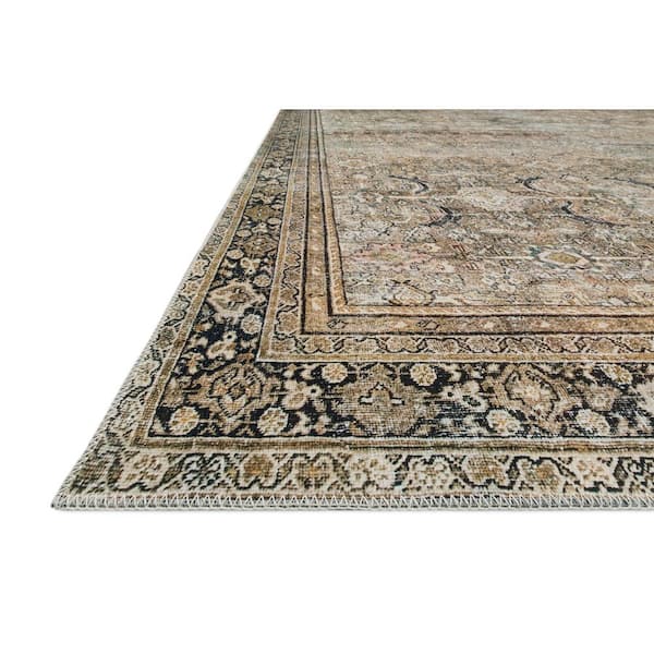 Layla Olive/Charcoal 1 ft. 6 in. x 1 ft. 6 in. Sample Distressed Oriental Printed Area Rug
