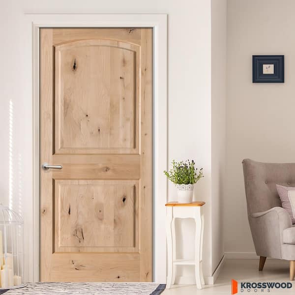 DIY 32 in. x 80 in. Knotty Alder Right-Hand Top Arch Unfinished Wood Single Interior Door Kit w/ Quick Assemble Jamb