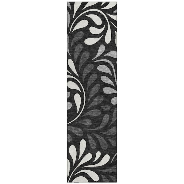 Chantille Machine Washable Indoor/Outdoor Abstract ACN2411 Black 2 ft. x 7 ft. Runner Rug