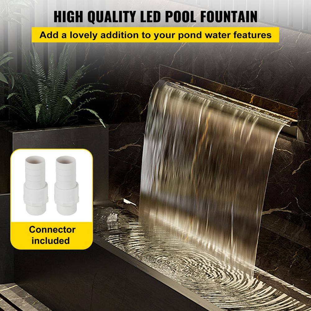 Stainless Steel Pool Waterfall with LED Strip Light