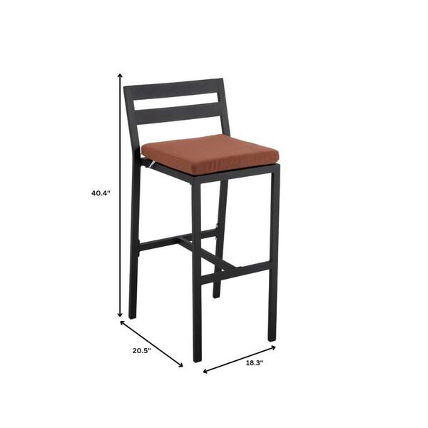Leisuremod - 7-Piece Aluminum Patio Dining Bar Set with Fire Pit Table and 4-Barstool with Removable Cushion in Orange