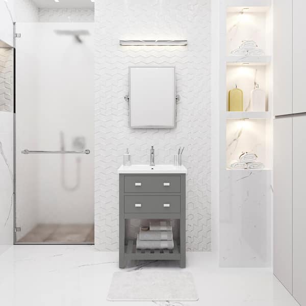 Water Creation Viola 24 in. W x 18 in. D Bath Vanity in Cashmere Grey with Ceramics Vanity Top in White with White Basin and Faucet