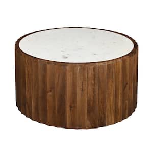 35 in. Kimble Trace Brown and White Marble Round Marble Top Coffee Table
